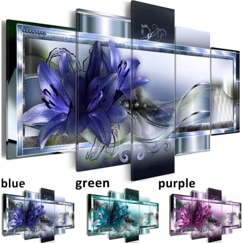 Full round diamond embroidery blue purple lilies 5 pcs diamond painting 5D square 3d gift picture rhinestones room decoration