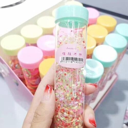 350PCS New Colorful Cute Disposable Elastic Hair Bands For Child Girl Student Rubber Rope Strong Pull Continuously Canned