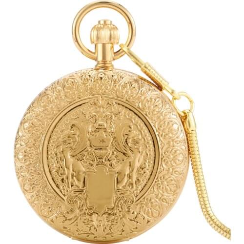 Luxury Golden Double Open Automatic Mechanical Pocket Watch Silver Digital Dial Exquisitely Carved Practical Pendant Gift Women