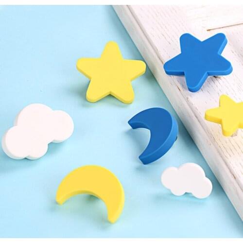 Children Room Knobs And Handles Yellow Moon Cartoon Furniture Handles Plastic Star Cloud Door Knob Kids Drawer Cabinet Pulls
