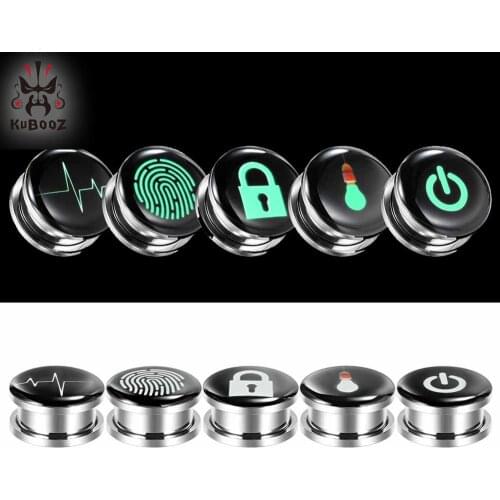 Shine in the dark Skull Logo Ear Gauges Characteristic Ear Tunnels Plugs Piercing Stud Fashion Gift 6mm to 30mm