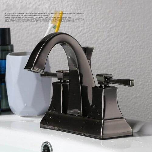 New life style Solid brass Black nickel brushed Retro Double handle three holes Wash basin faucet mixer tap