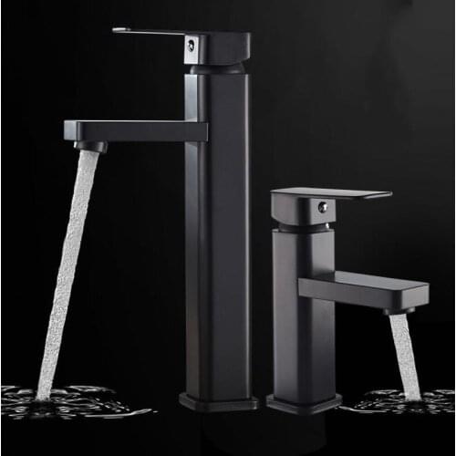 Bathroom Basin Tap Mixer Solid Brass Fashion Design Deck Mount Vessel Faucet Black Square