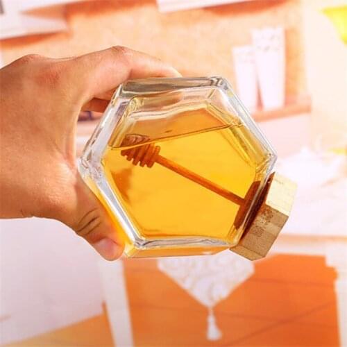 Glass Honey Jar With Honey Stir Bar 220ML/380ML Mini Small Honey Bottle Container Pot With Splash Bar Stirring Rod Hammer