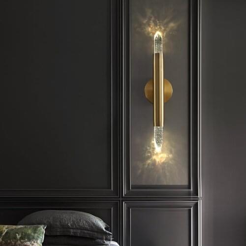 JMZM LED Wall Lamp Bedroom Copper Crystal Sconces Light Living Room Bedside Free Spin Creative Aisle Luxurious Lighting Fixture