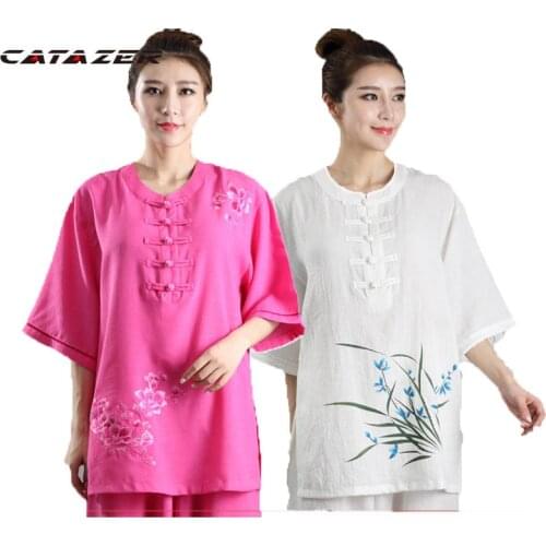 Tai Chi Exercise Clothing WomenTraditional Chinese Cotton Linen Embroider Long Sleeve Wushu TaiChi KungFu Uniform Suit Uniforms
