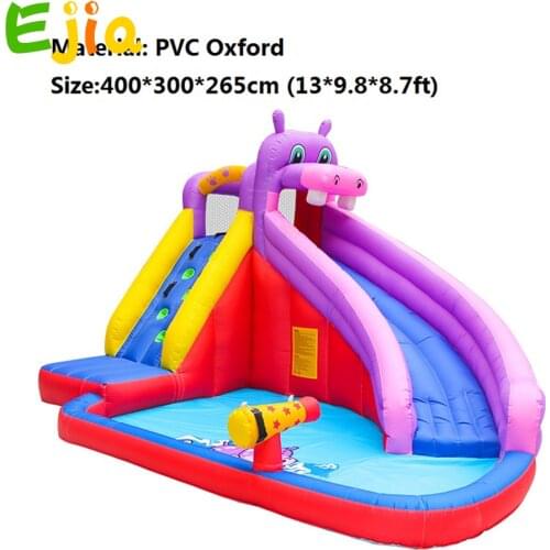 Hippo Water Slide Inflatable Bounce House for Kids Outdoor Garden Party Game Inflatable Bouncer Castle with Water Slide Park