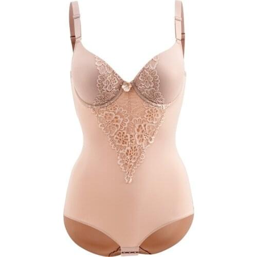 Embroidery Bodysuits Women Seamless Underwear Push Up Bodysuit Sexy Slimming Body Shaper Strap Brassiere Black Nude