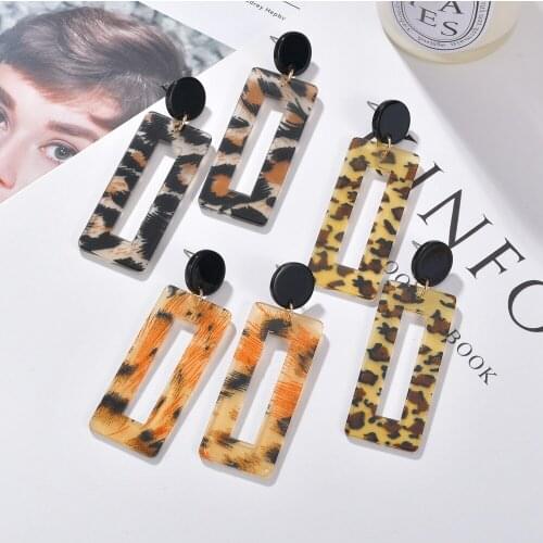 MESTILO 2019 Fashion Jewelry Acrylic Dangle Earrings For Women Leopard Print Geometry Big Square Earrings Acetate Brincos Gifts