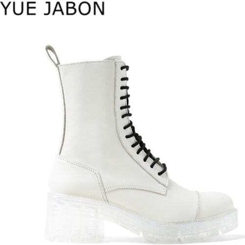 Winter Women Ankle Boots White Gunuine Leather 2021 Autumn Motorcycle Botas Non-slip Waterproof Female Platform Boots Shoes