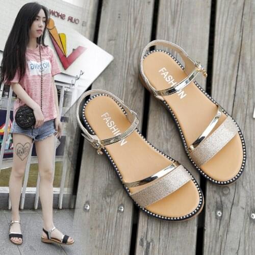 2021 summer new style golden flat shoes women casual low-heeled sandals women sandal platform zapatillas mujer