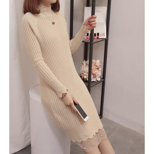 Turtleneck Winter Sweater Women Knitted Sweater Sexy Sweet Tops Pullovers Casual Wome Jumper Long Sleeve Slim Lace Sweater