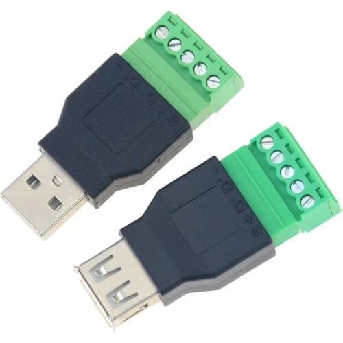 1PCS USB Female To Screw Connector USB Plug Female Jack USB Male to 5Pin Screw Terminal For Keyboard Wiring Plug
