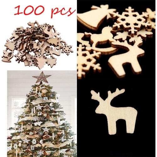100pcs/set Natural wooden DIY Christmas tree Hanging Ornaments Pendant Gifts Tree Snow Flakes Table Bottle DTY Decoration