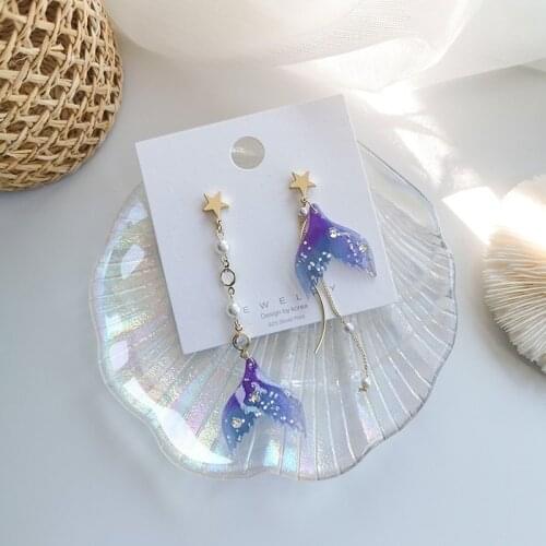 2021 Wholesale Summer Popular Fishtail Earrings Cold Wind Summer Wild Asymmetric Purple Earrings Net Red Earrings Jewelry