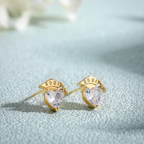 2021 Vintage Heart Crystal Stud Earrings for Women Statement Small Rhinestone Graduation Earrings Female Party Jewelry Gift