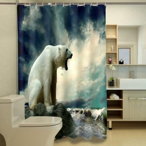 3D Shower Curtain Polar Bear Pattern Polyester Fabric Waterproof Shower Curtain Eco-Friendly Bathroom Curtain Home