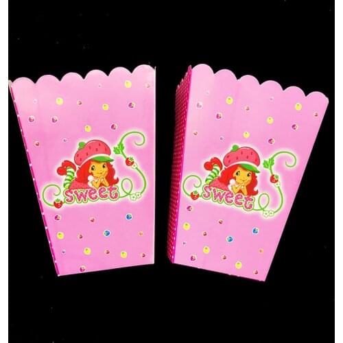 6pcs/lot Strawberry Shortcake theme popcorn boxes Strawberry girl birthday party decorations strawberry theme popcorn case
