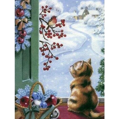 Full Square Round Diy 5D Diamond Painting Cat on windowsill Diamond Embroidery Cartoon Mosaic Picture of Rhinestones Decor Gift