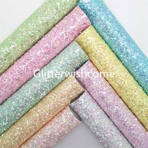 Glitterwishcome Pastel Colors Chunky Glitter Leather Fabric Vinyl Glitter Sheets for Bows shoes bags DIY 21X29CM GM1060E