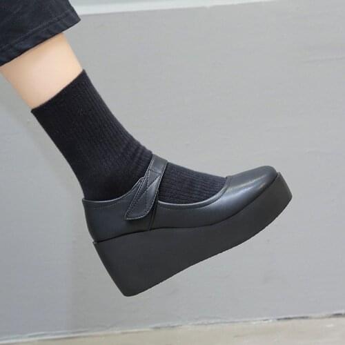 2020 Autumn Spring Women Wedges Mary Janes Shoes Black High Heels Platform Pumps Chunky Female Shoe zapatos mujer Lolita 8703L