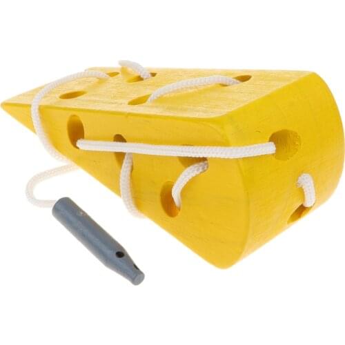 Montessori Activity Wooden Cheese Toys Travel Lacing Game, Early Learning Educational Block Puzzles for 3 Years Old Up