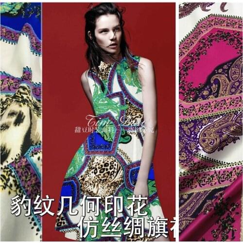 150cm elegant stretch printed fabric high imitation silk cheongsam fabric geometric print dress chinese fabric wholesale cloth
