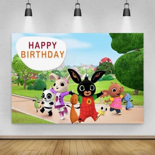 Rabbit and Panda Dancing Together Cartoon Background Girl Birthday Party Decoration Photography Studio 3D Digital Backdrop Cloth