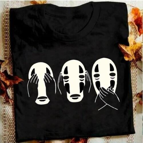 Japanese Anime No Face Shirt Men Studio Ghibli Miyazaki Hayao Anime Spirit Away Black T Shirt Men Cartoon Summer graphic T-Shirt