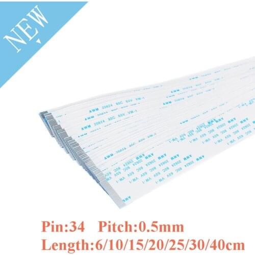 10PCS 34 Pin FFC Line Flex Cable 0.5MM Pitch With 6cm 10cm 15cm 20cm 25cm 30cm 40cm Length Reverse Direction RibbonFlat Wire