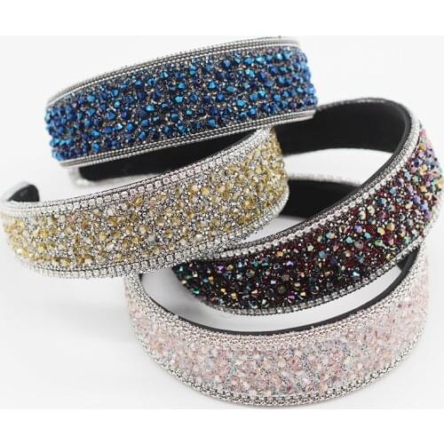 Boho Baroque Stone Headband For Women Bohemian Padded Crystal Crown Hairbands Rhinestone Tiara Hairband Wedding Jewelry