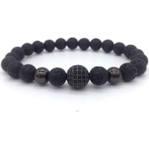Classic Disco Ball Charm Men Bracelet Fashion Handmade 8mm Lava Stone Matte Bead Bracelet For Men Jewelry Gift