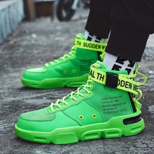 Big Size High Top Rubber Sole Male Sneakers Mens Sport Shoes Tennis Running Shoes Mens Sports Green Boys Trainers Flat A-851