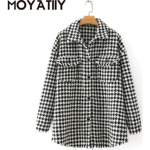 MOYATIIY Women Fashion Jacket Coat Autumn Spring Season Outwear Female England Houndstooth Design Jackets Womens Clothing