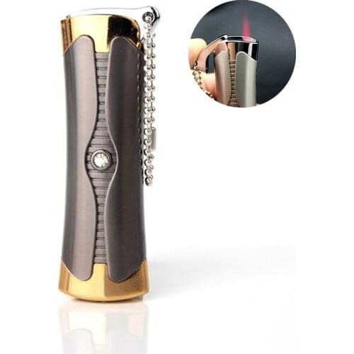 Metal Long Strip Windproof Gas Lighter Creative Key Ring Light And Easy To Carry Red Flame Cigar Lighter Gadgets For Men