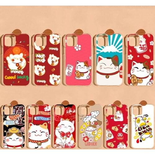 Cute Japanese Cartoon Lucky Cat Phone Case for iPhone 8 7 6S Plus X 5S SE 2020 XR 11 12 mini pro XS MAX