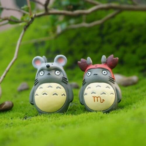 Set 2pcs Miniature Small Totoro in Cute Hat , Ghibli Figurines Fairy Garden Supplies Terrarium Accessories Animal Figurines