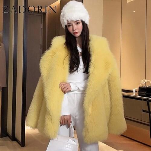 ZADORIN 2021 Korean Fashion Winter White Faux Fox Fur Jacket Women Fur Cardigan Luxury Mid Long Lapel Fake Fur Coat Ladies Coats