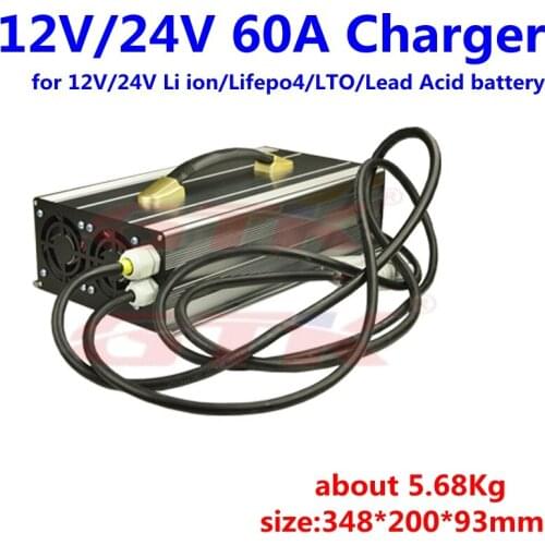 Powerful 12v/24v 60A smart Lithium battery Charger for 12V/24V 150Ah-800Ah Lifepo4 Li ion LTO Lead acid battery Charger