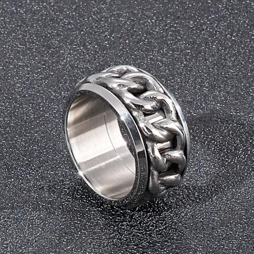 New stainless steel rotatable ring personality fashion mens titanium steel chain ring