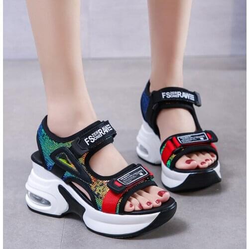 Slope heel ladies sandals summer hot sale new style high heel platform sequined inner heightening Roman casual shoes