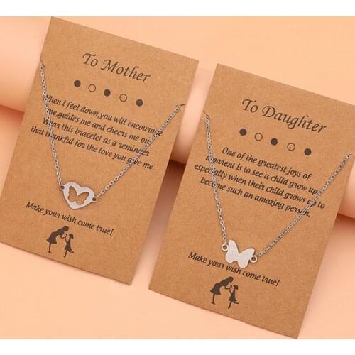 Stainless Steel Hollow Butterfly Heart Sun Moon Pendant Necklace For Women Wish Card Mothers Day Friendship Couple Jewelry Gift