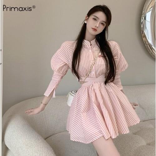 Primaxis Pink stripe dresses woman autumn 2021 mini Party midi casual womens dresses fairy grunge Female clothing