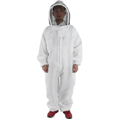 Professional Cotton Full Body Beekeeping Suit with Veil Cover Bee Proof Protection Suit for Beekeepers, White, L, XL, XXL Size
