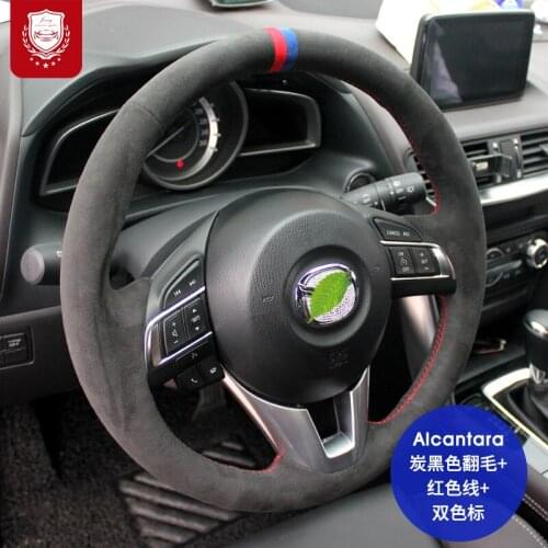 Real Alcantara suede hand-stitch steering wheel cover for Mazda 6 ATENZA Axela CX-4 CX-5 CX-8 CX-30 interior car accessories