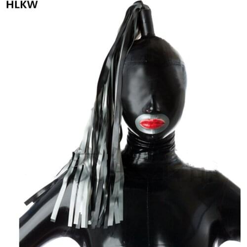 COS Party Sexy Latex Hood rubber Mask with wigs ponytails handmade with back zipper For adults game cosplay