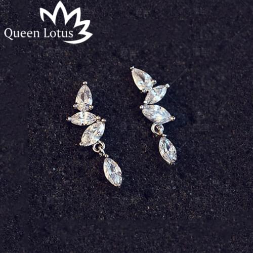 Queen Lotus Fashion New 2017 Girls Earing Water Droplets Stud Earrings For Women Wedding Jewelry Simple And Sweet Zircon Earings
