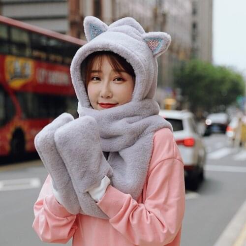 Jkp winter new lovely girl scarf gloves one hat three piece set winter warm thickened Plush scarf hot selling style