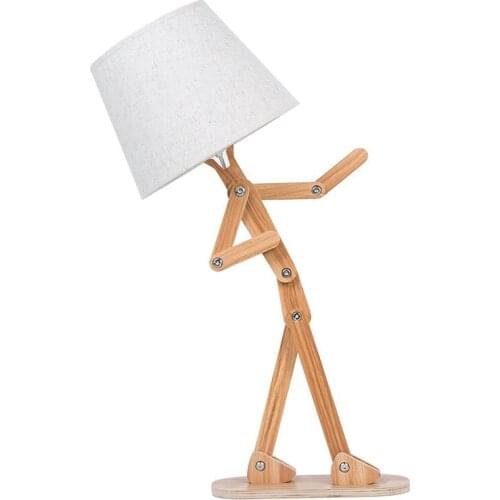 Novelty Unique DIY Desk Lamp Adjustable Reading Table Light Swing Arm Wood Bedside Nightstand Lamp for Kids Bedroom Living Room