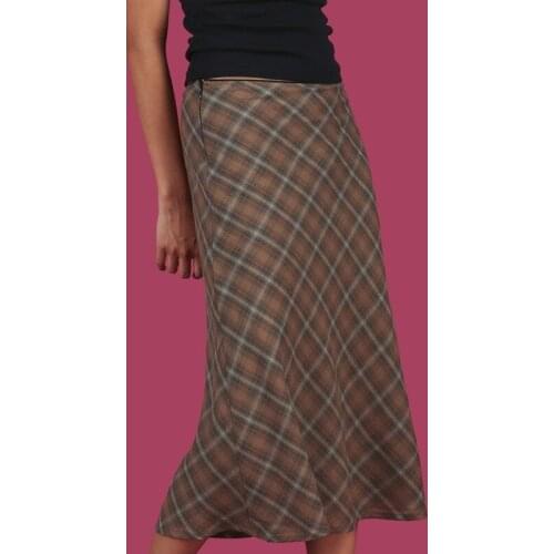 Vintage 90s Plaid High Waist Brown Midi Skirts Indie Aesthetics Printing A-Line Long Skirt Y2K E-Girls Streetwear 2021 Summer
